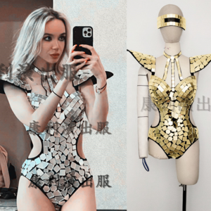 Monos Elastic Sexy Hollow Out Bling Sequins Short Jumpsuit For Woman Party Club Stage Dancer Costume Lady One Piece Bodysuit