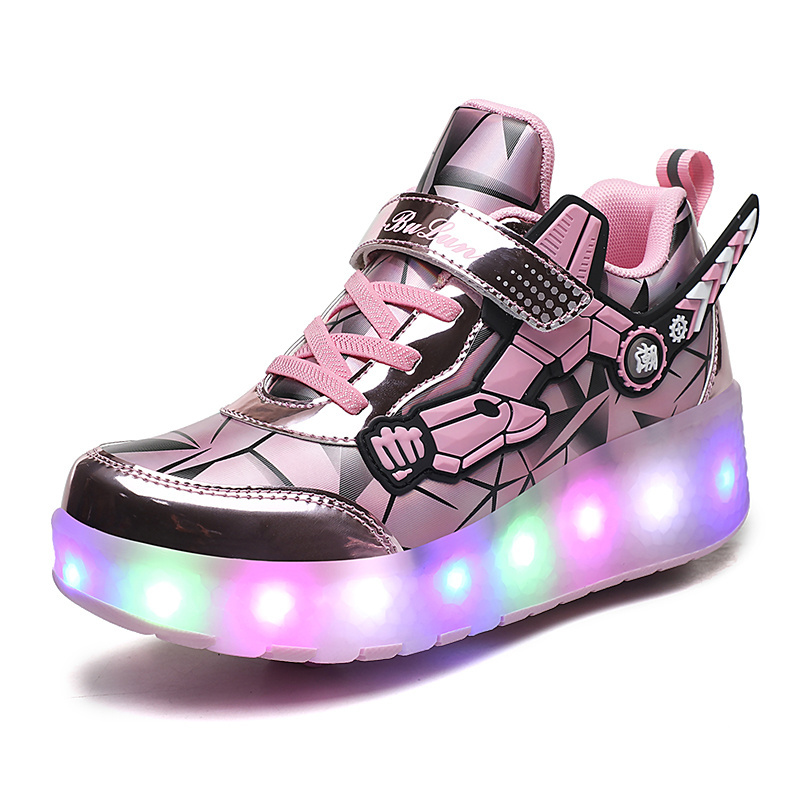 Factory Jinjiang Unisex Wheel Roller  Shoes Kids LED Light up USB Charge Skate Shoes Flashing Sneakers for Girls Boys Gifts