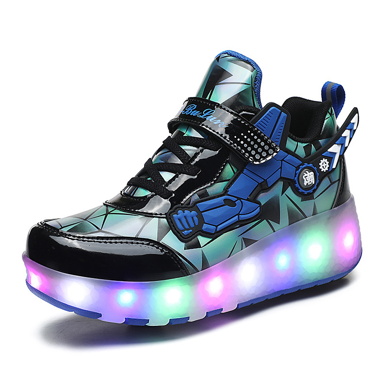 Factory Jinjiang Unisex Wheel Roller  Shoes Kids LED Light up USB Charge Skate Shoes Flashing Sneakers for Girls Boys Gifts