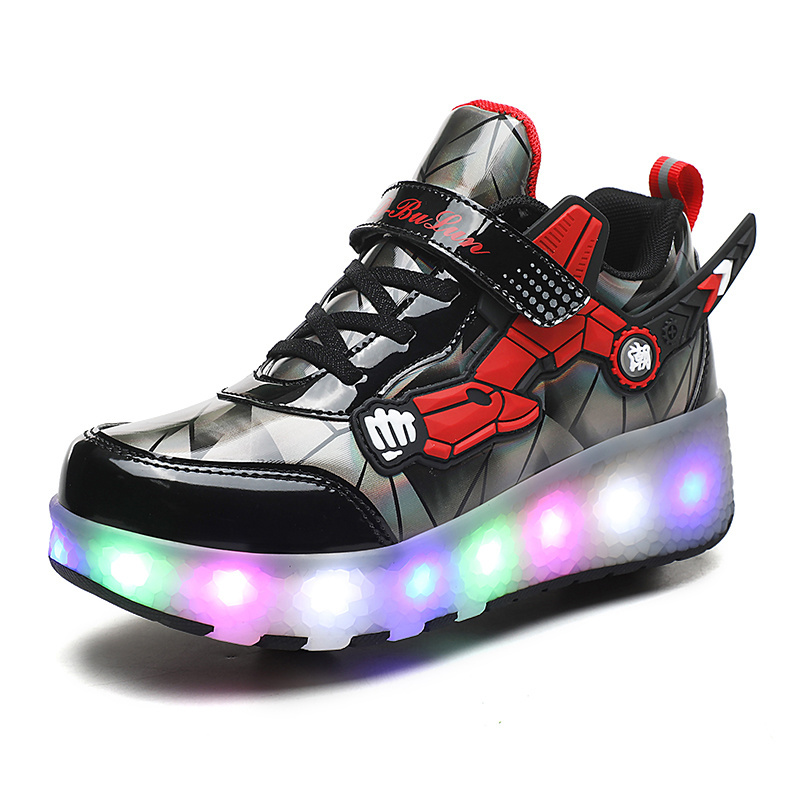 Factory Jinjiang Unisex Wheel Roller  Shoes Kids LED Light up USB Charge Skate Shoes Flashing Sneakers for Girls Boys Gifts