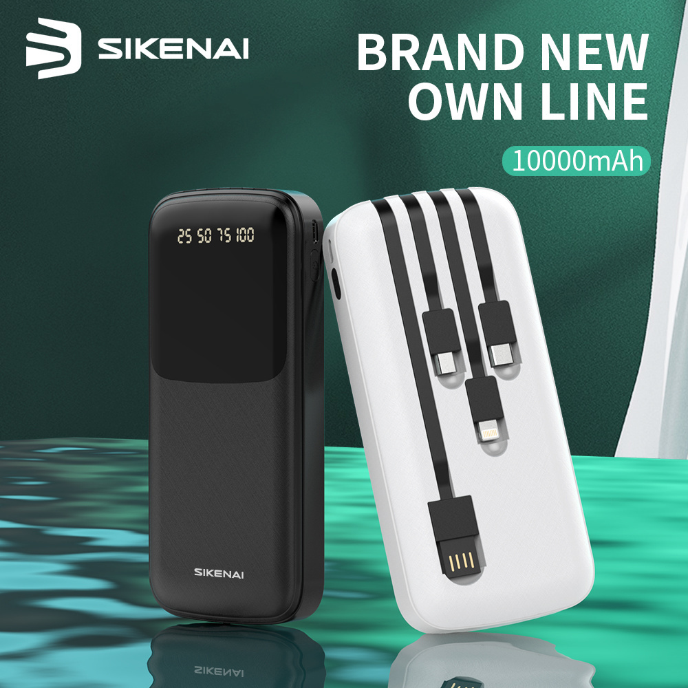 Sikenai 10000 mah Battery Portable With Cable LED Digital Display 4 USB Port of Power Bank for iphone Xiaomi