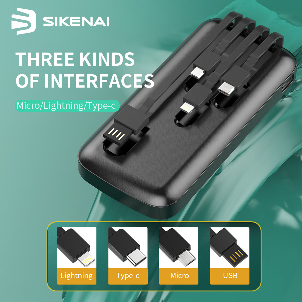 Sikenai 10000 mah Battery Portable With Cable LED Digital Display 4 USB Port of Power Bank for iphone Xiaomi