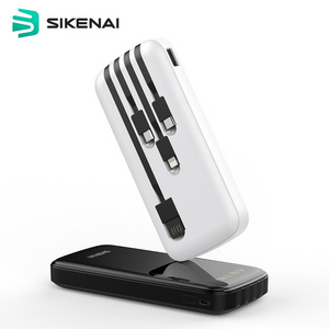 Sikenai 10000 mah Battery Portable With Cable LED Digital Display 4 USB Port of Power Bank for iphone Xiaomi