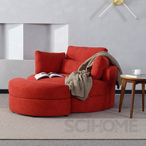 Linen Fabric Swivel Accent Barrel Big Round Lounge Sofa Chair With Storage Ottoman And Pillows