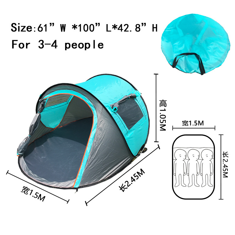 Automatic   Easy  Quick Set  Instant 3-4 Man Waterproof Pop Up Camping Tent for backpack