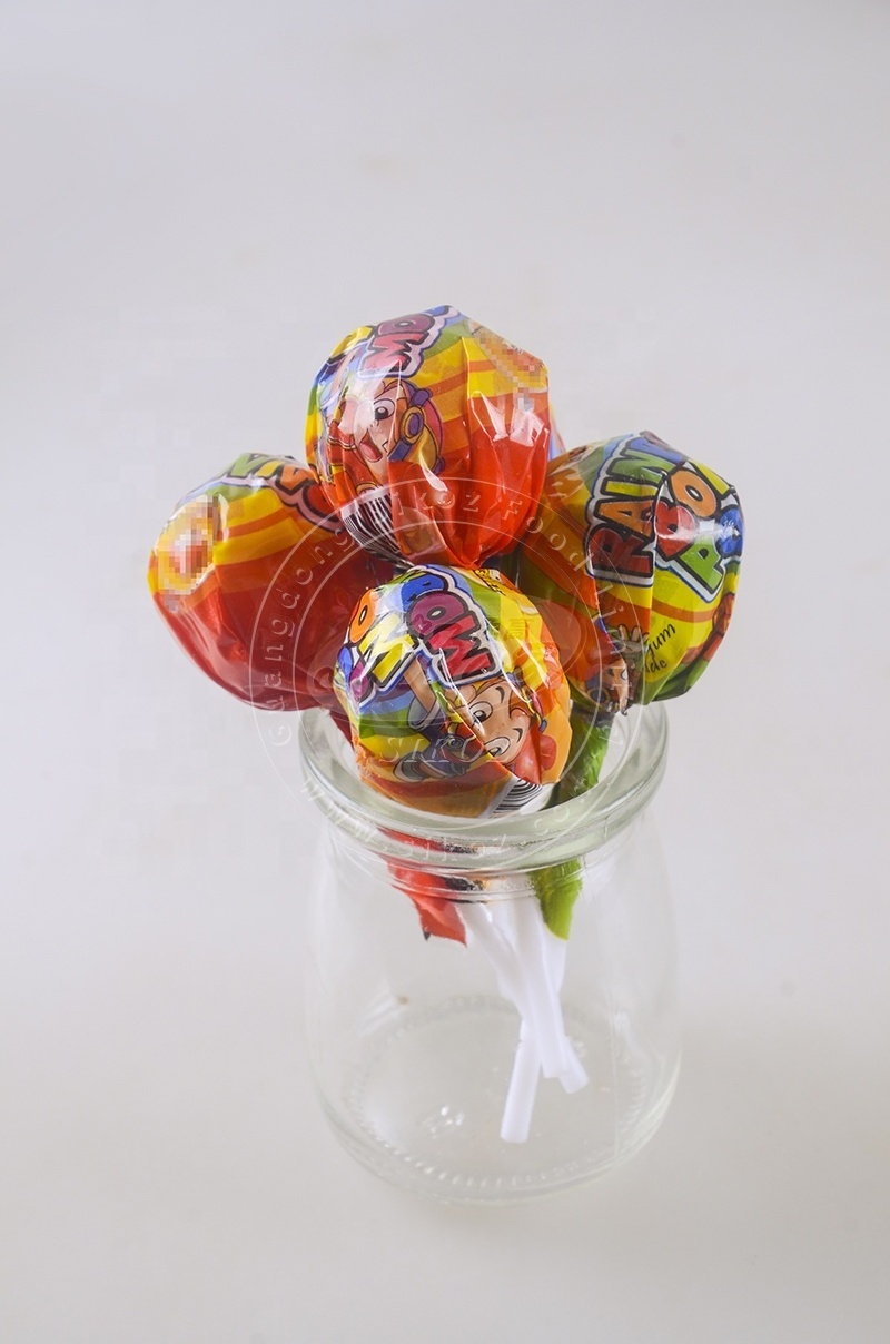 Halal fruit flavor ball shape rainbow bom pop lollipop candy