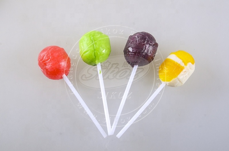 Halal fruit flavor ball shape rainbow bom pop lollipop candy