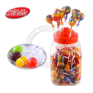 Halal fruit flavor ball shape rainbow bom pop lollipop candy