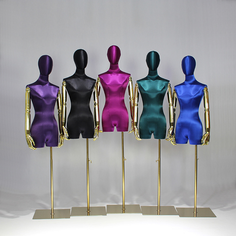 Ceda Fabric Golden Display Mannequins Boutique Clothing High End Fabric Cover Half Body Female Gold Mannequins