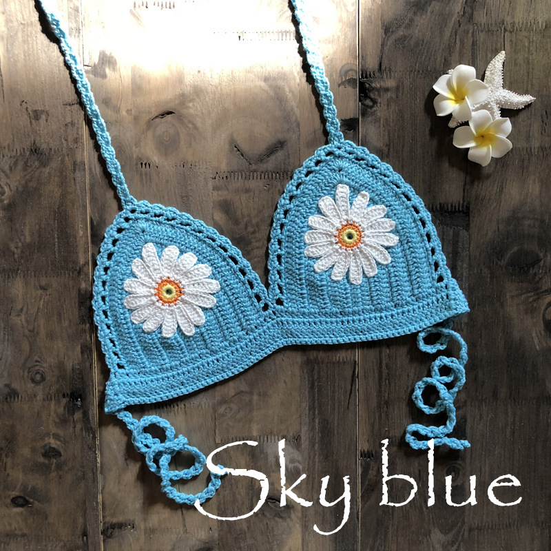 Hand Crochet Lace Crop Top Mini Sunflower Bathing Bikini  Swimming Top Ladies Tank Top