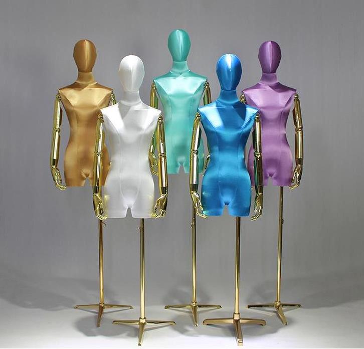 Ceda Fabric Golden Display Mannequins Boutique Clothing High End Fabric Cover Half Body Female Gold Mannequins