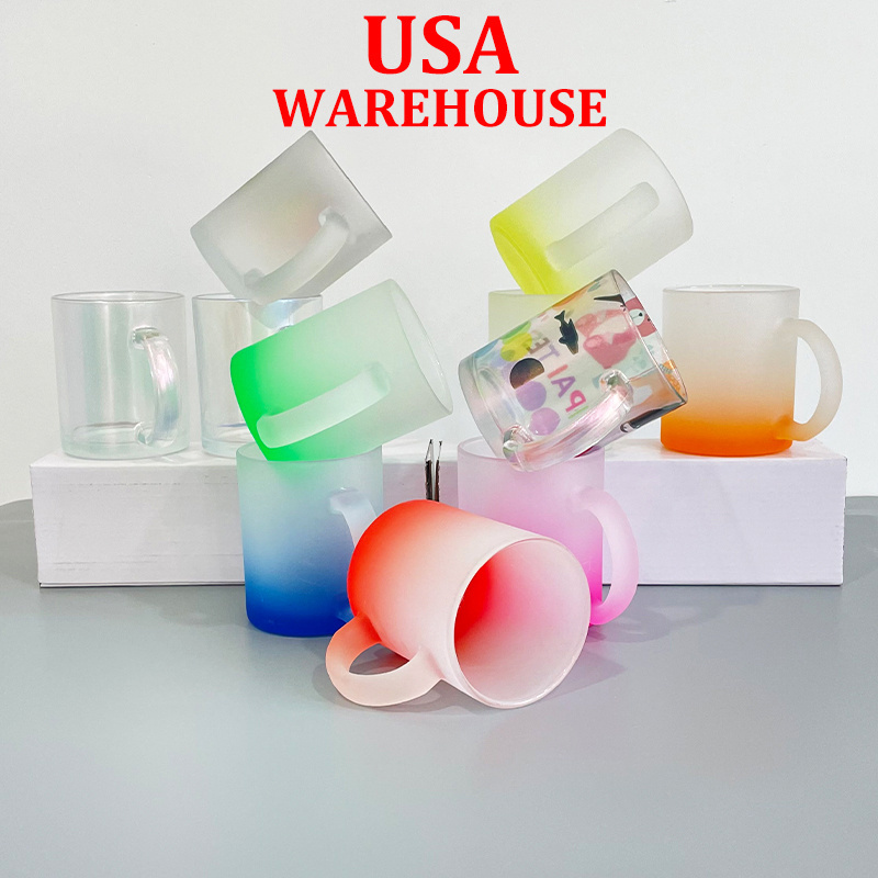 US warehouse free shipping 11oz blank dye sublimation glass clear frosted 11oz color gradient glass mug for sublimation printing