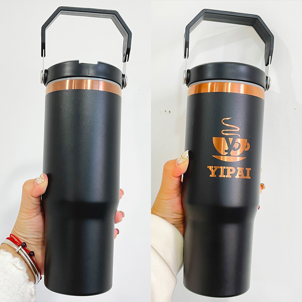 Flip Straw 30oz Copper Plated Tumbler Stainless Steel 30 Ounce Travel Coffee Cup Mug 30oz Powder Coated Gold Plated Water Bottle