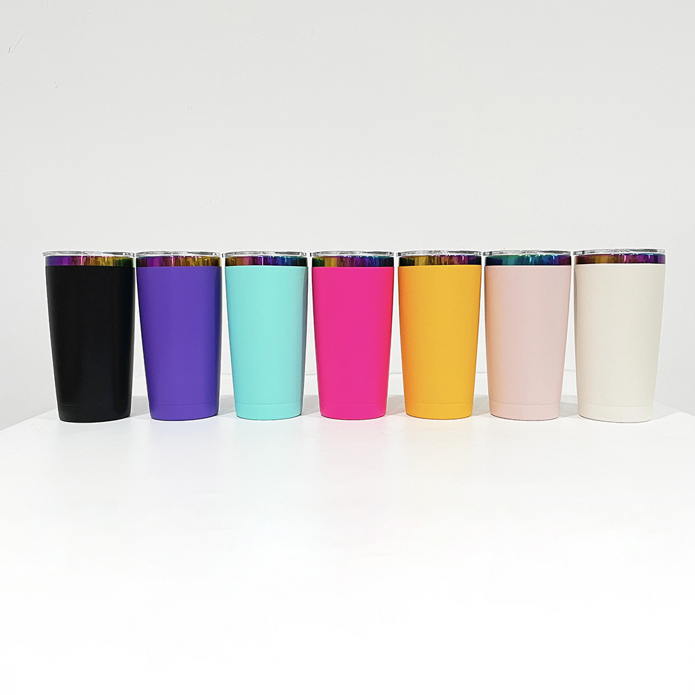 USA warehouse powder coated colorful holographic 20oz rainbow plated car tumbler mugs cups for sunflower laser engraving