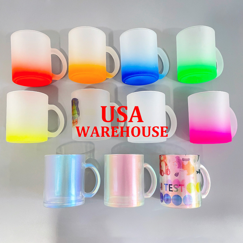 US warehouse free shipping 11oz blank dye sublimation glass clear frosted 11oz color gradient glass mug for sublimation printing