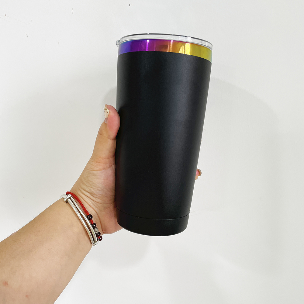 Stainless Steel Drinkware Powder Coated Rainbow Plated 20oz Tumbler Double Wall Vacuum Insulated Stainless Steel Car Tumbler