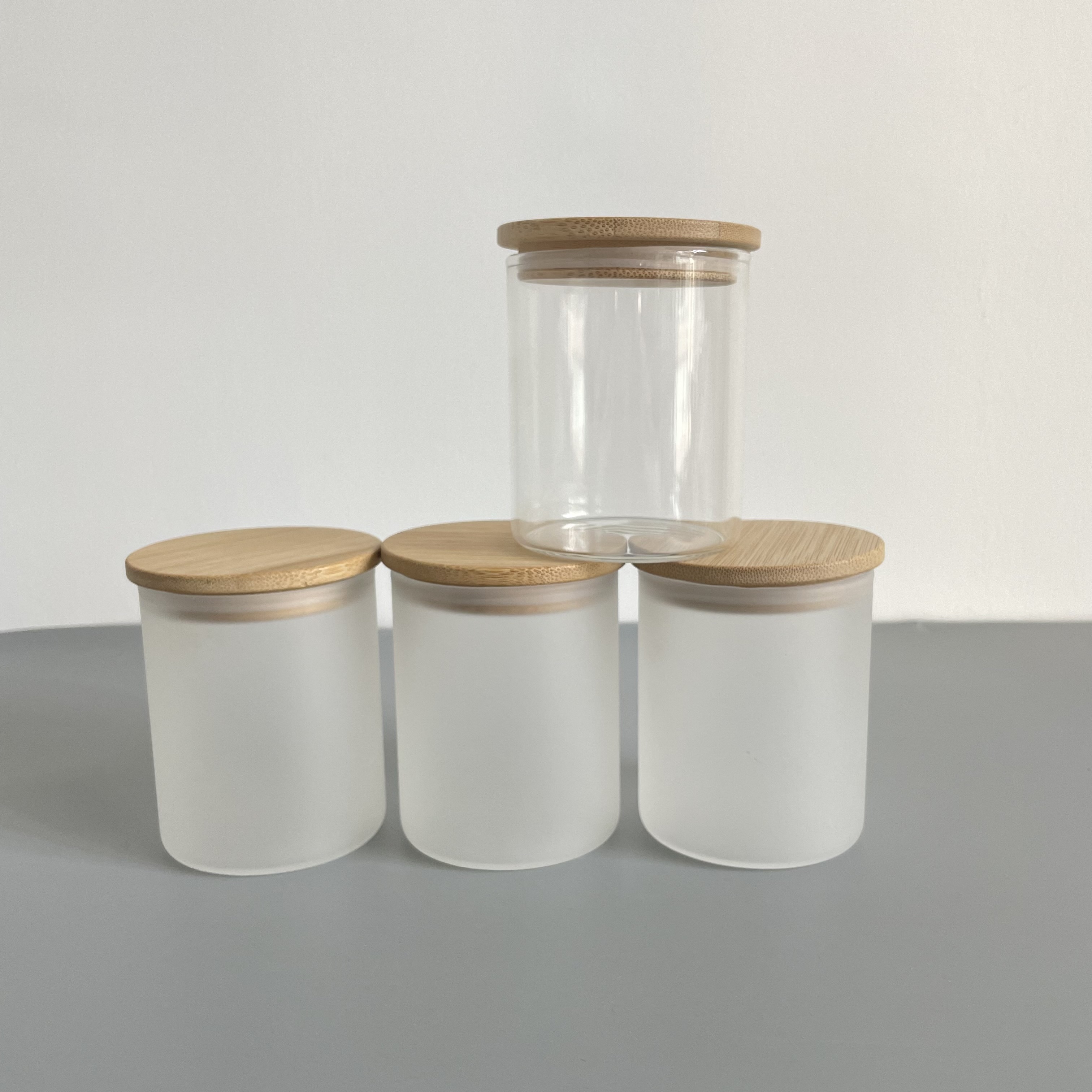 wholesale 9oz 270ml BPA-Free classic blank sublimation clear frosted glass candle holder Containers food Jars with bamboo Lid