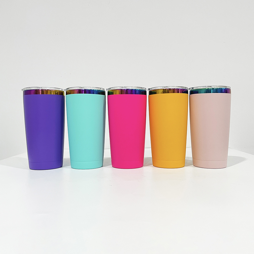 USA warehouse powder coated colorful holographic 20oz rainbow plated car tumbler mugs cups for sunflower laser engraving