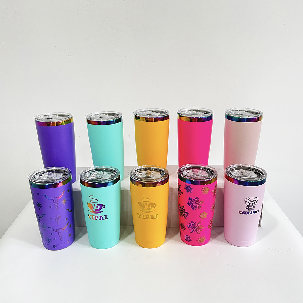 USA warehouse powder coated colorful holographic 20oz rainbow plated car tumbler mugs cups for sunflower laser engraving