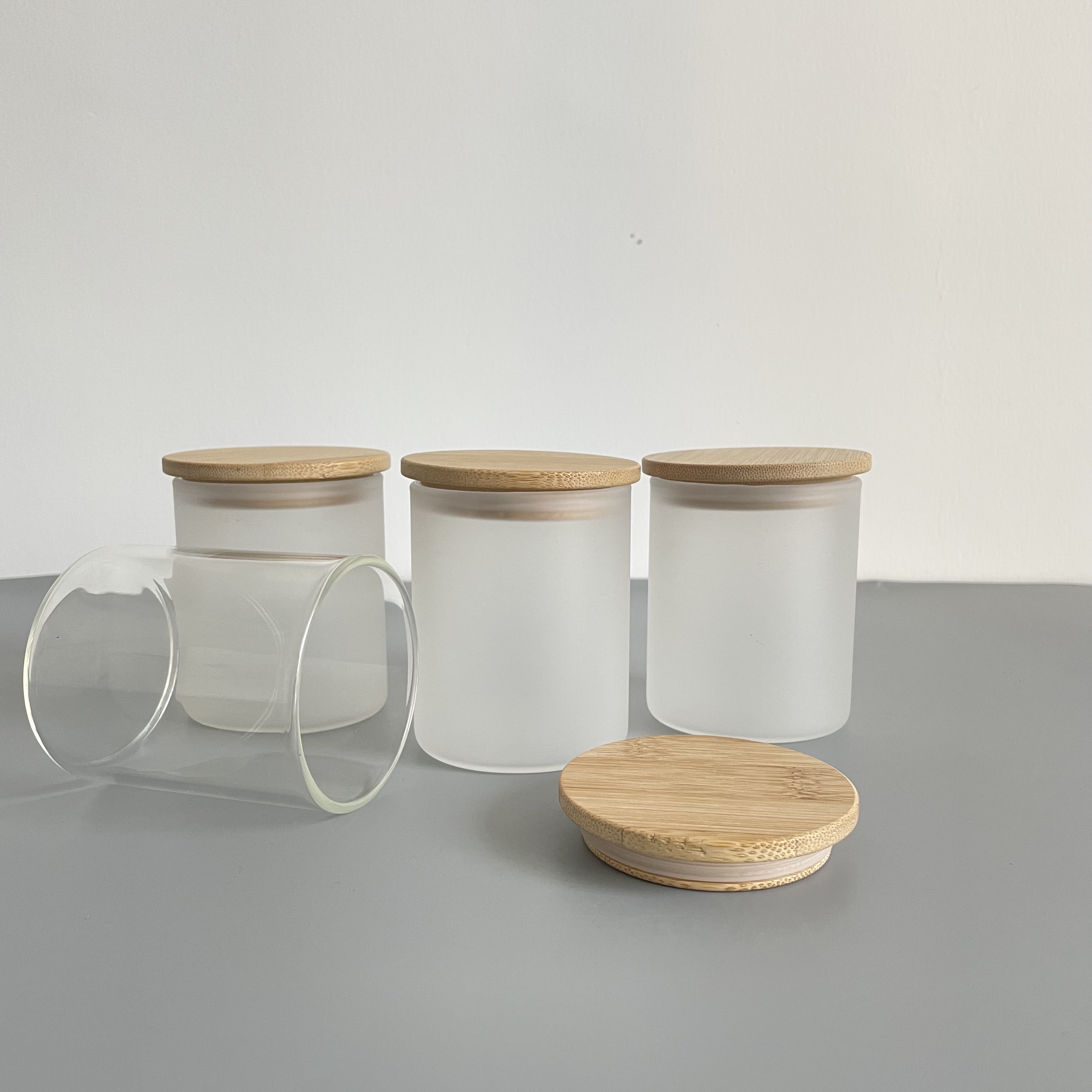 wholesale 9oz 270ml BPA-Free classic blank sublimation clear frosted glass candle holder Containers food Jars with bamboo Lid