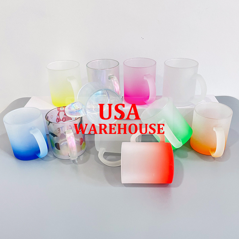 US warehouse free shipping 11oz blank dye sublimation glass clear frosted 11oz color gradient glass mug for sublimation printing