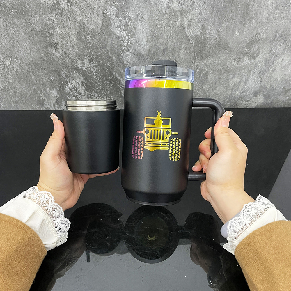 White Sublimation 40 oz Tumbler Same Shape Separate 30oz Car Mug With 10oz Storage Compartment Power Coated Rainbow Car Mug