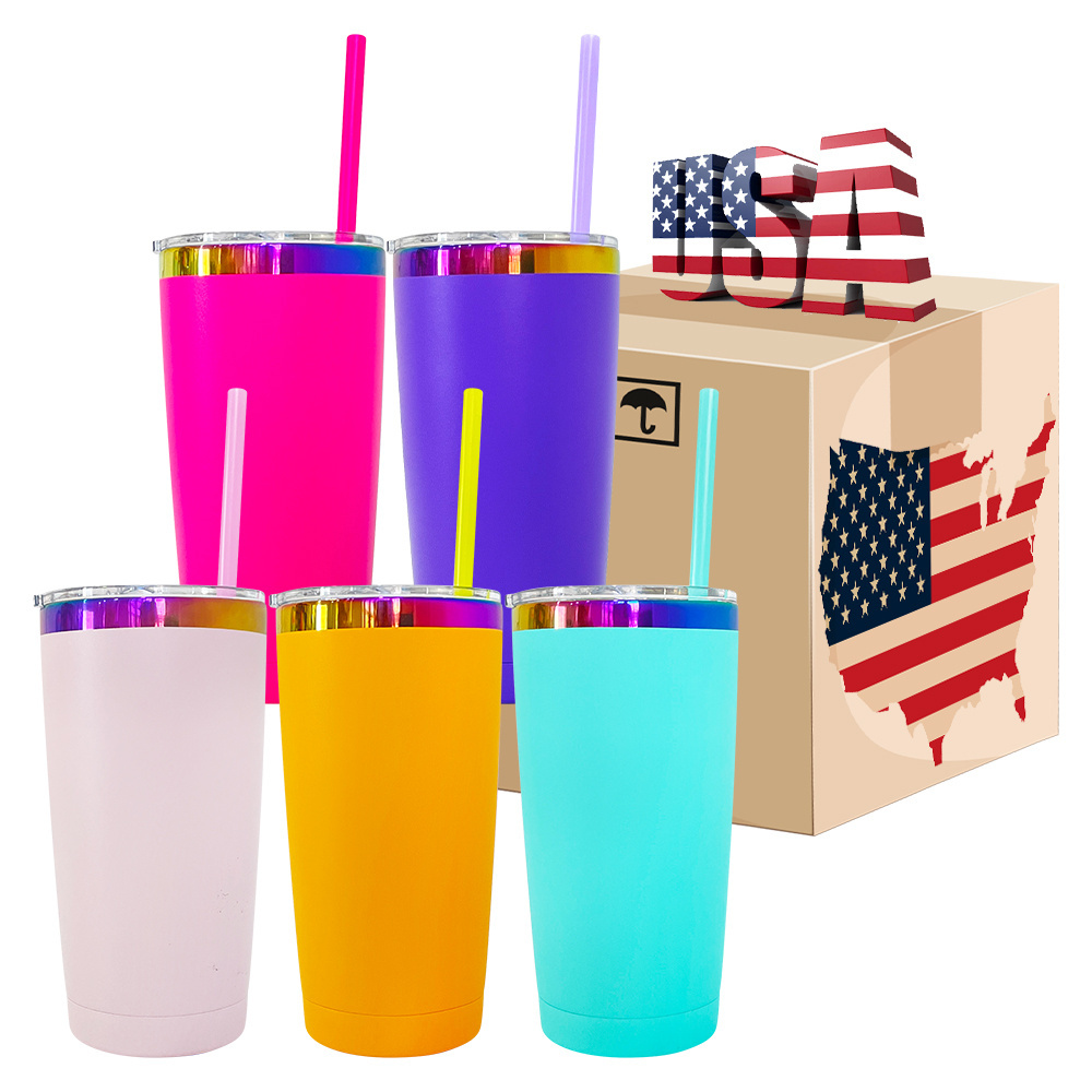 USA warehouse powder coated colorful holographic 20oz rainbow plated car tumbler mugs cups for sunflower laser engraving