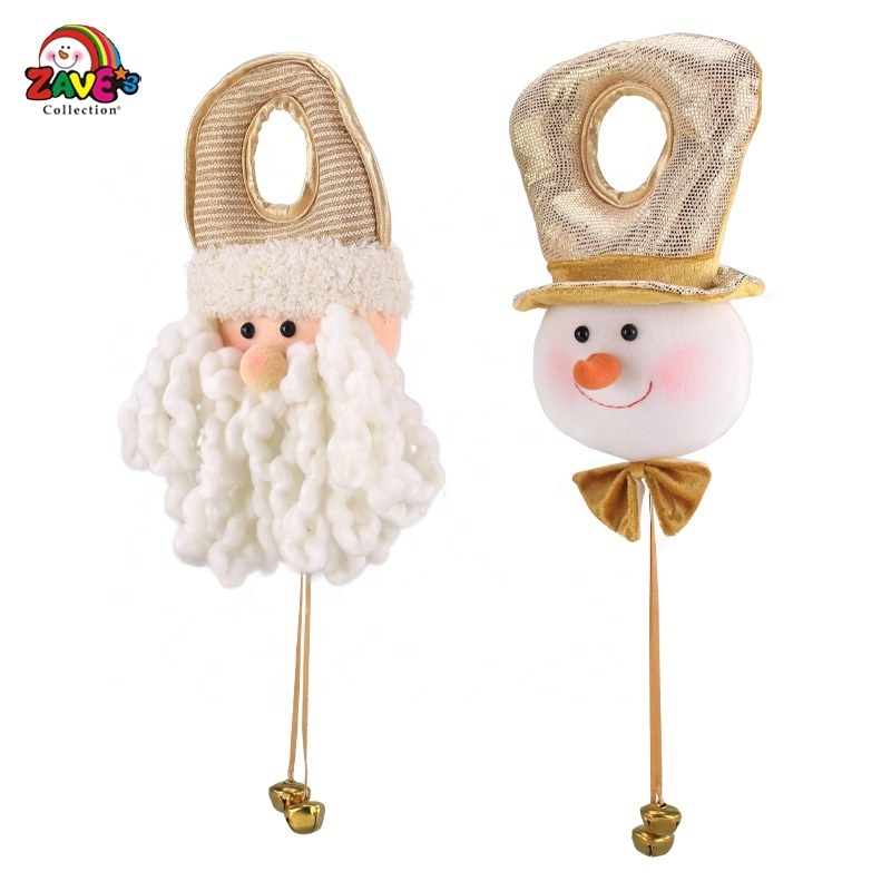 9-in Light Gold Plush Door Hanger Christmas Noel Theme Santa Snowman pair cute indoor holiday picks