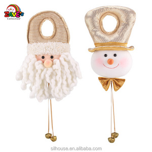 9-in Light Gold Plush Door Hanger Christmas Noel Theme Santa Snowman pair cute indoor holiday picks