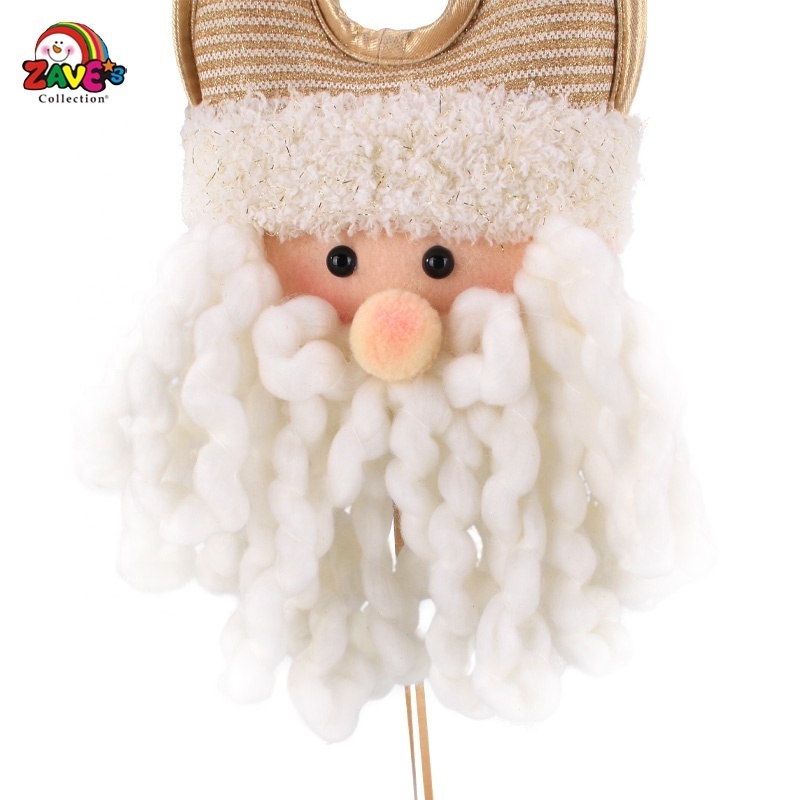 9-in Light Gold Plush Door Hanger Christmas Noel Theme Santa Snowman pair cute indoor holiday picks