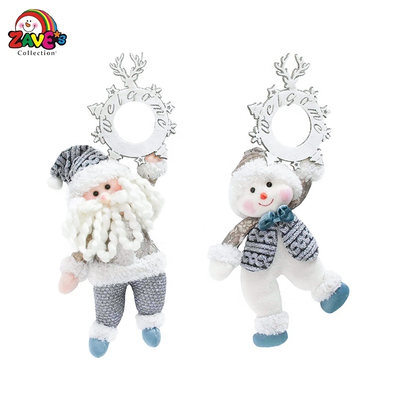 Blue Christmas Santa and Snowman Door Hanger Felt Plush Pair Hotsell with Snowflake Ornament for Home Decor