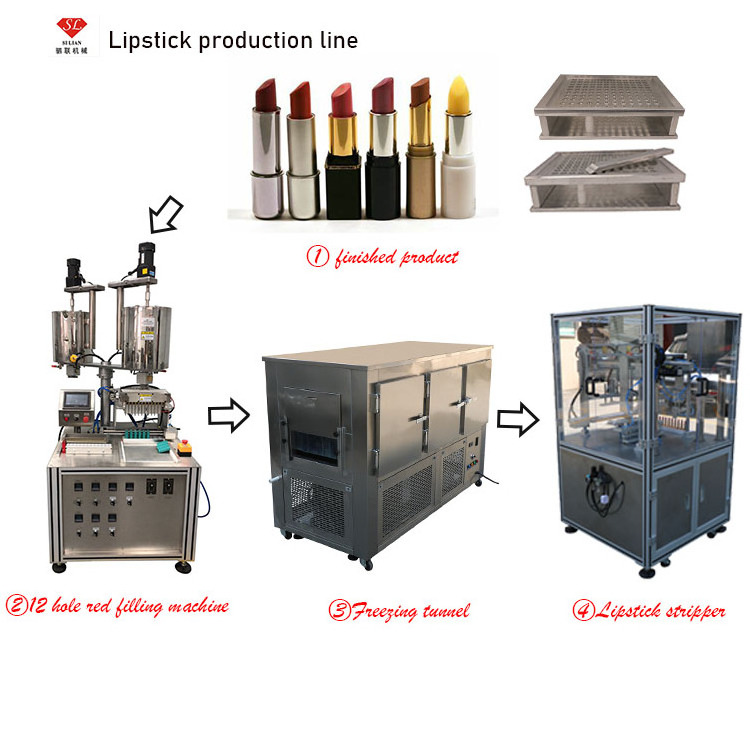 Guangzhou Cosmetic factory 10-12 holes automatic  lipstick production line / lipstick making machine