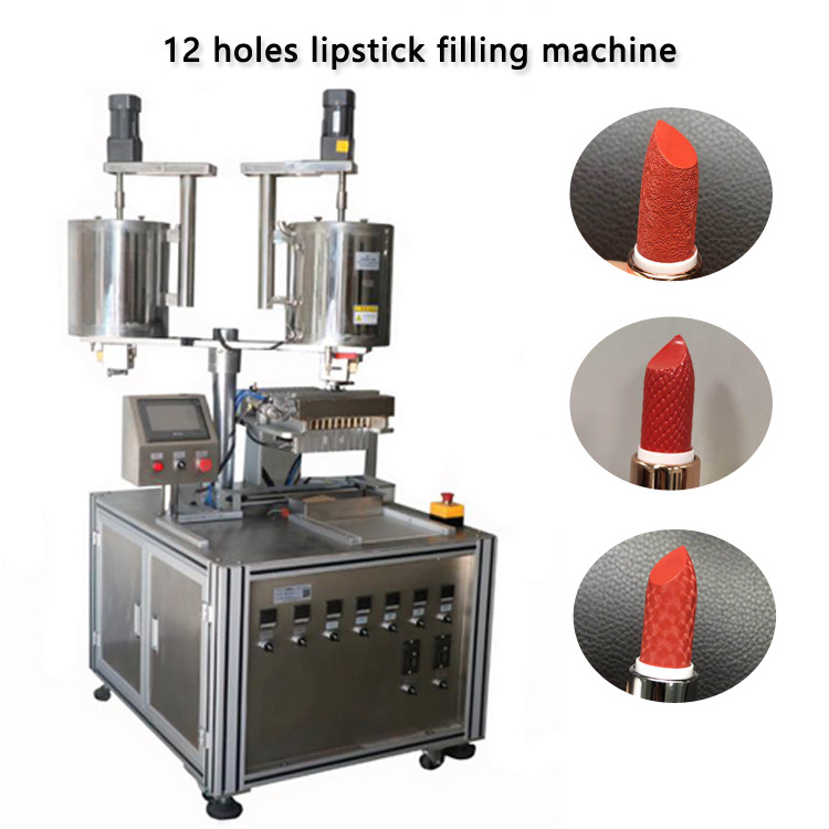 Guangzhou Cosmetic factory 10-12 holes automatic  lipstick production line / lipstick making machine