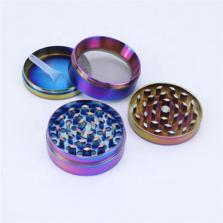 Logo Laser Engraving 50mm Iridescent Tobacco Grinder Smoking Accessories Spice Crusher Shredder Metal Herb Grinder