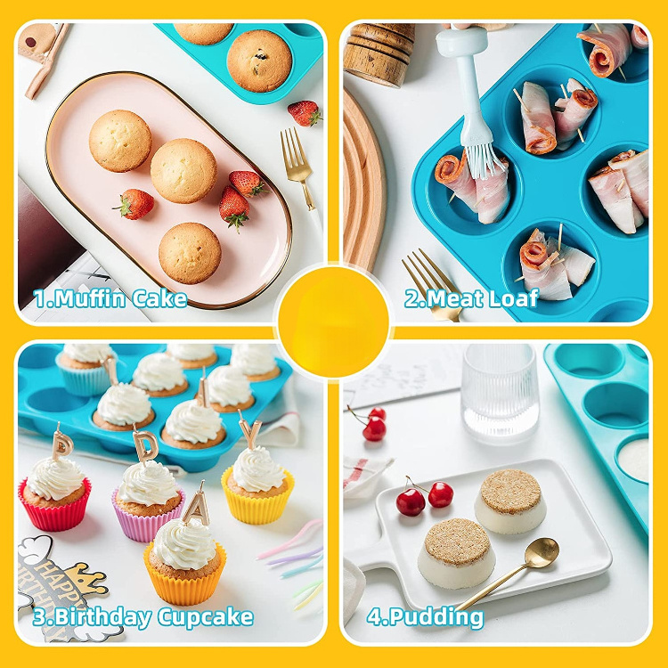 Silicone muffin tray with large capacity custom birthday cupcake baking molds silicone