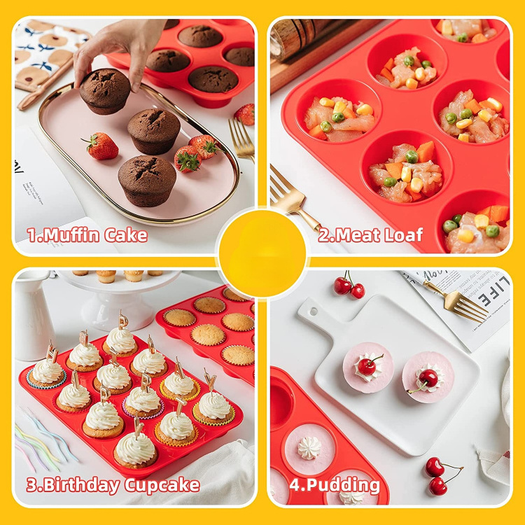 Silicone muffin tray with large capacity custom birthday cupcake baking molds silicone