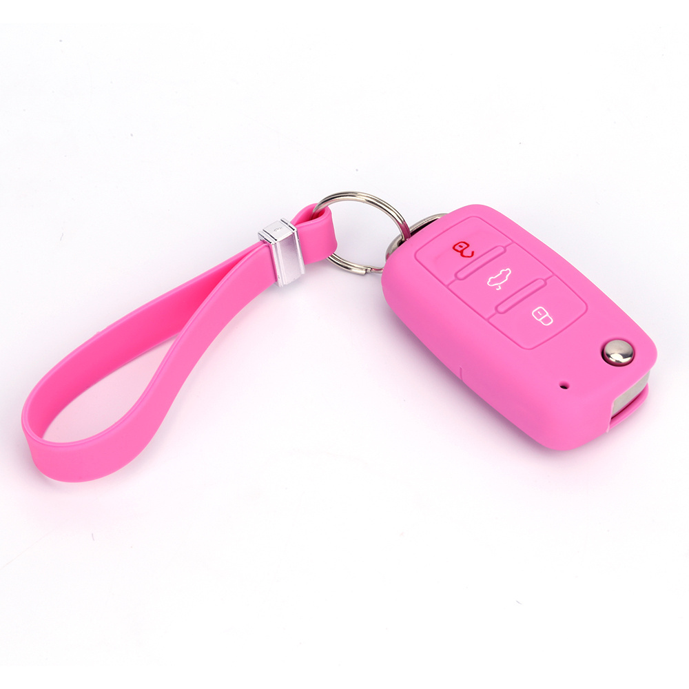 Logo Wholesale Custom Soft Pvc Silicone Rubber Bracelet Metal Car Key Cover With Keychain