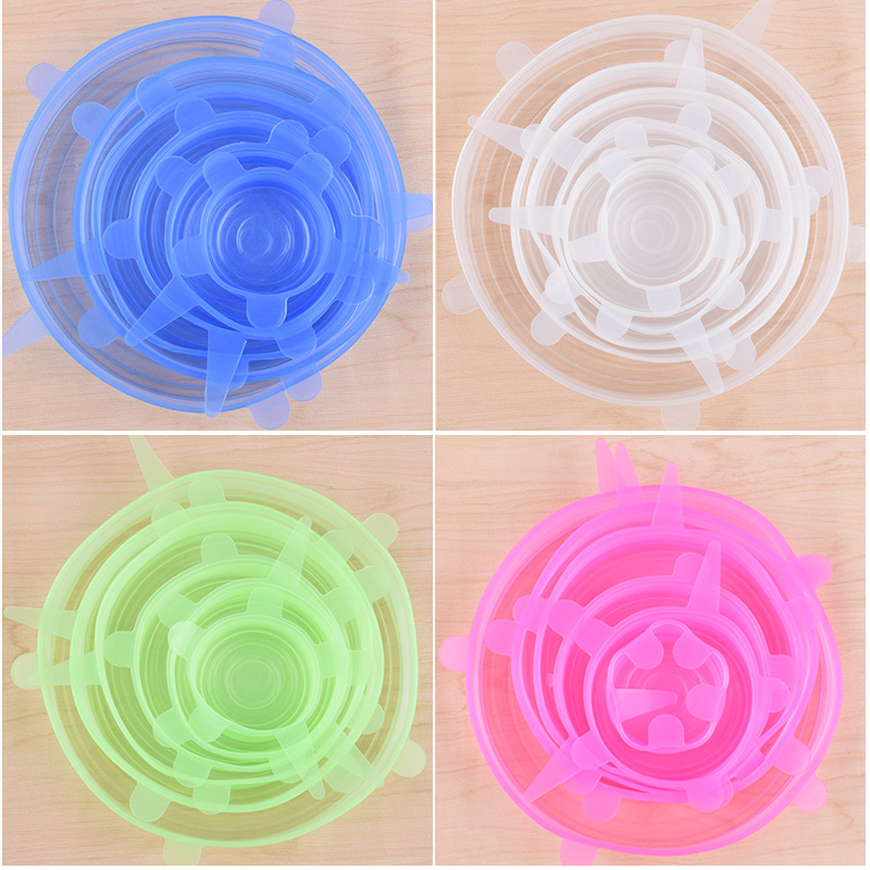 7 Pack Reusable Container Lid Sets Kitchenware Safe Stretchy Bowl Food Covers Flexible Silicone BSCI Stretch Lid Round Shape