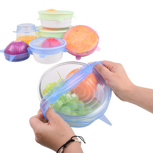 7 Pack Reusable Container Lid Sets Kitchenware Safe Stretchy Bowl Food Covers Flexible Silicone BSCI Stretch Lid Round Shape