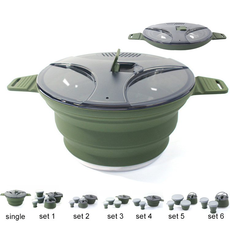 Camping Cookware Set Hiking Silicone Folding Saucepan Water Kettle With Lid Cookware Travel Camping Pot for coffee