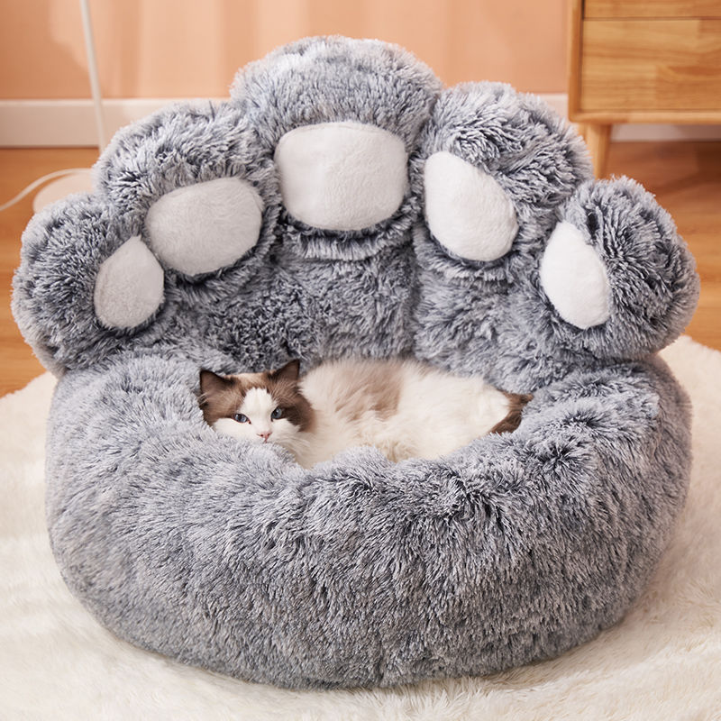 Hot Sale Teddy Kennel Removable and Washable Cat bed Soft Warm Pet Sofa Bed Bear Paw Shape House Small Dog bed