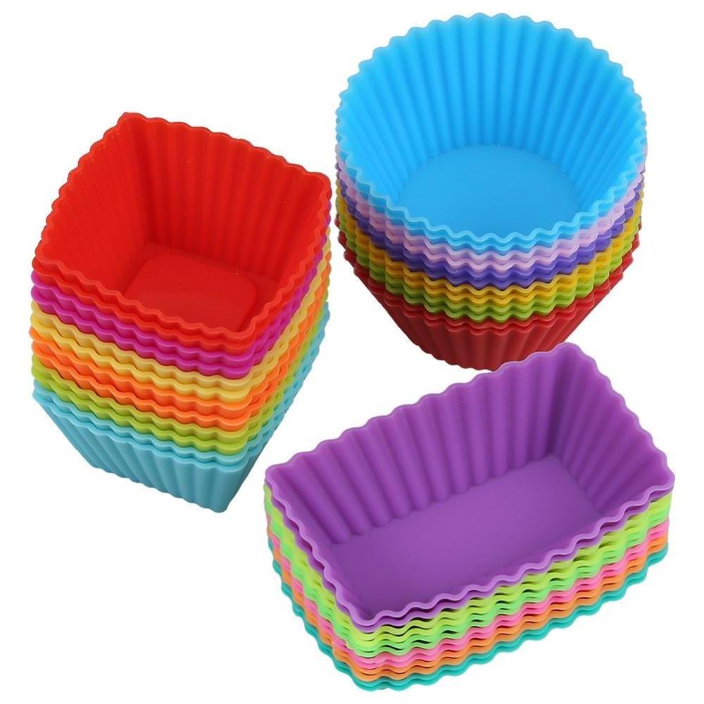 Silicone Baking Cups Cupcake Liners - 36Pcs Reusable Silicone Molds Including Round, Rectangular, Square Muffin