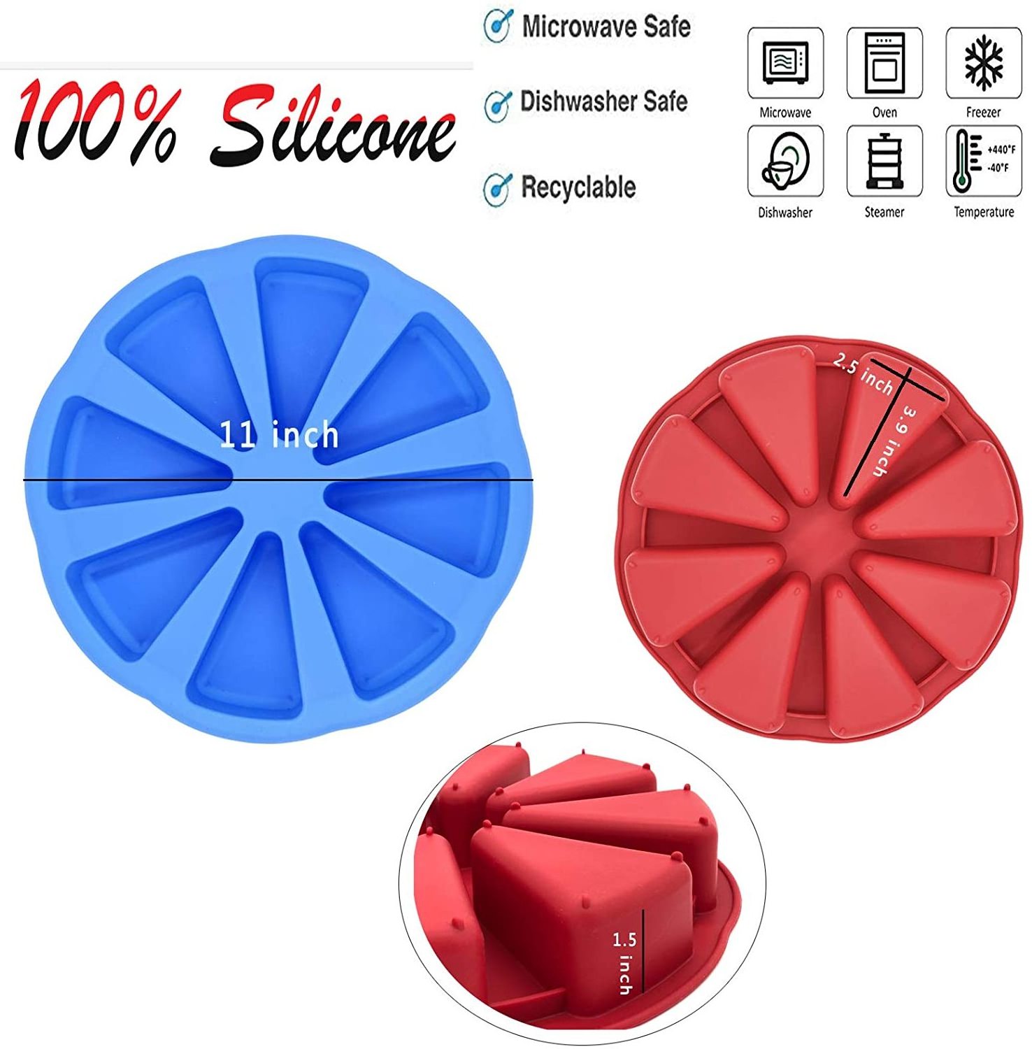 Pizza Cake Mould,8 Cavity Silicone Baking Pan Triangle Slices ornbread Brownies Muffins Tins for Kitchen Baking Tool