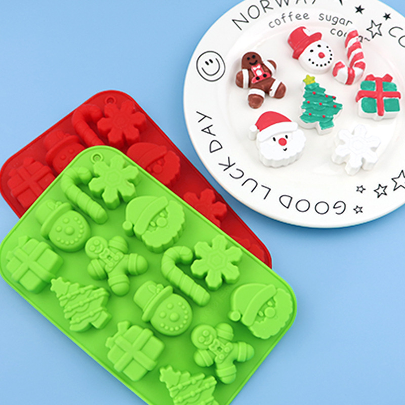 Christmas Silicone Molds, 14-Cavity Santa Claus Snowman Gingerbread Snowflake Christmas Candy Molds for Baking Chocolate