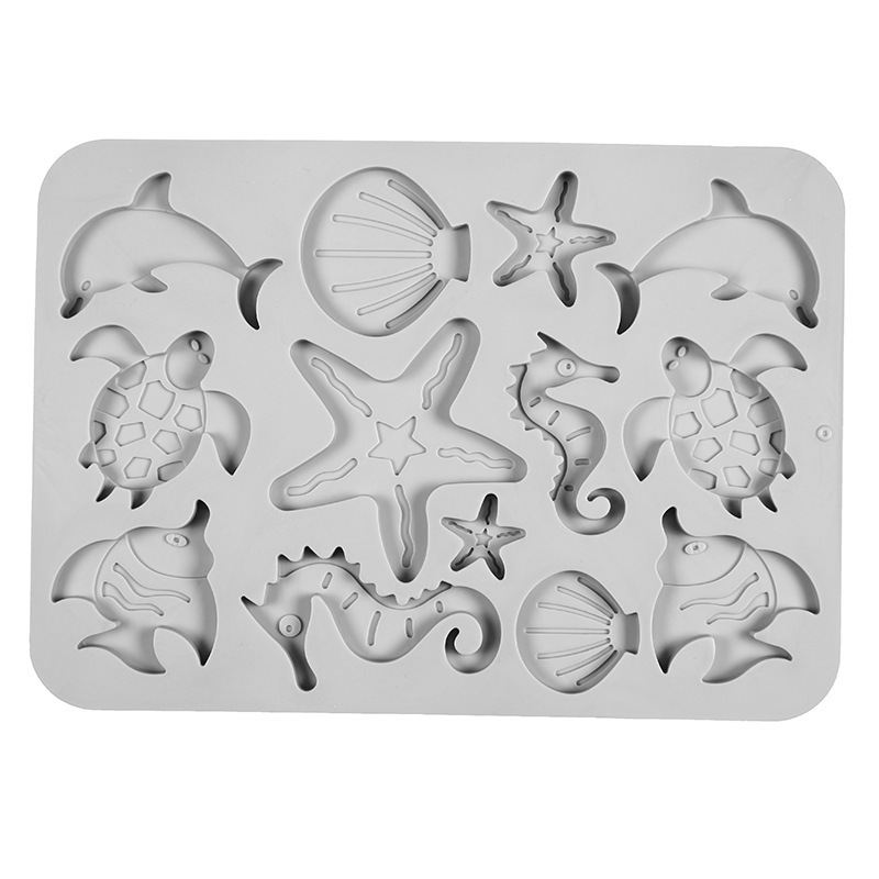 Customize Personalized Mermaid Tail Silicone Mold Conch Coral Starfish Texture Chocolate marine animals cake Fondant Mold