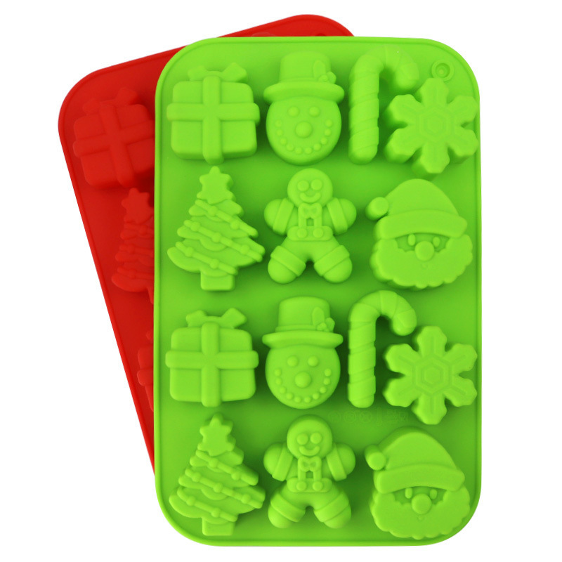 Christmas Silicone Molds, 14-Cavity Santa Claus Snowman Gingerbread Snowflake Christmas Candy Molds for Baking Chocolate