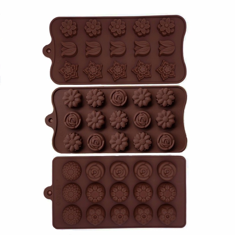 Non Stick 3pc Candy Molds, Chocolate Soap Moulds, sunflower Rose Silicone Baking Mold