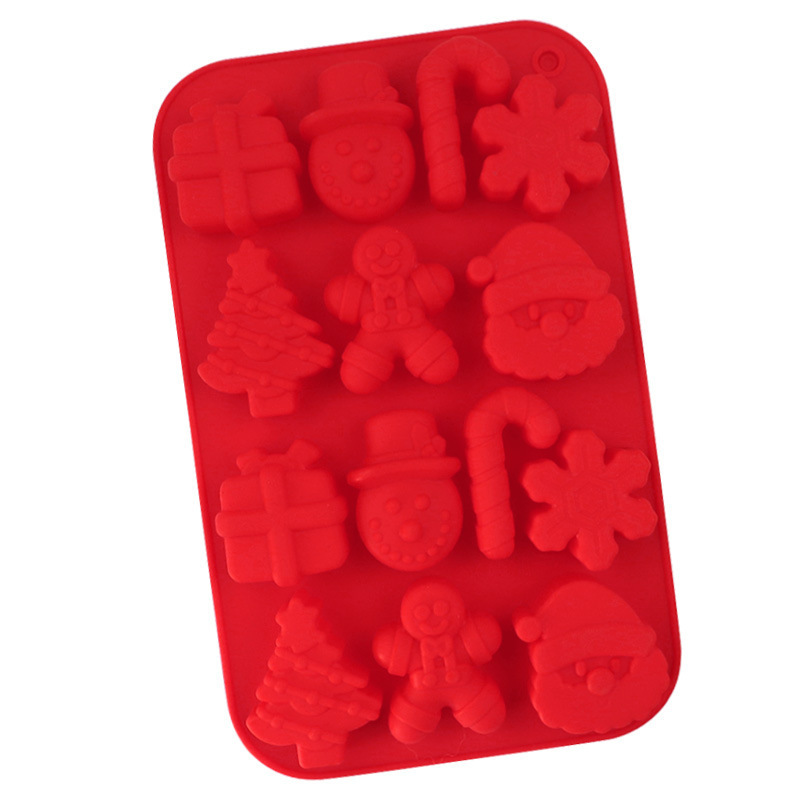 Christmas Silicone Molds, 14-Cavity Santa Claus Snowman Gingerbread Snowflake Christmas Candy Molds for Baking Chocolate