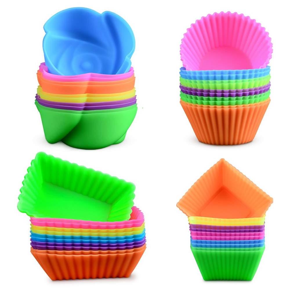 Silicone Baking Cups Cupcake Liners - 36Pcs Reusable Silicone Molds Including Round, Rectangular, Square Muffin