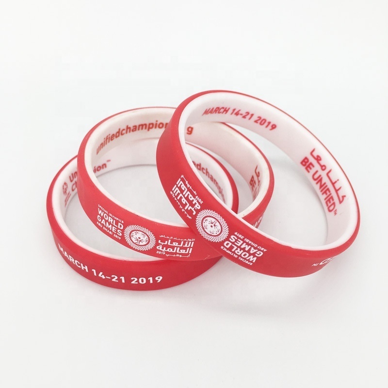 Custom 100% quality 2 layer silicone bands double Glue Tones two layer Rubber UAE National Day Wristband bracelet